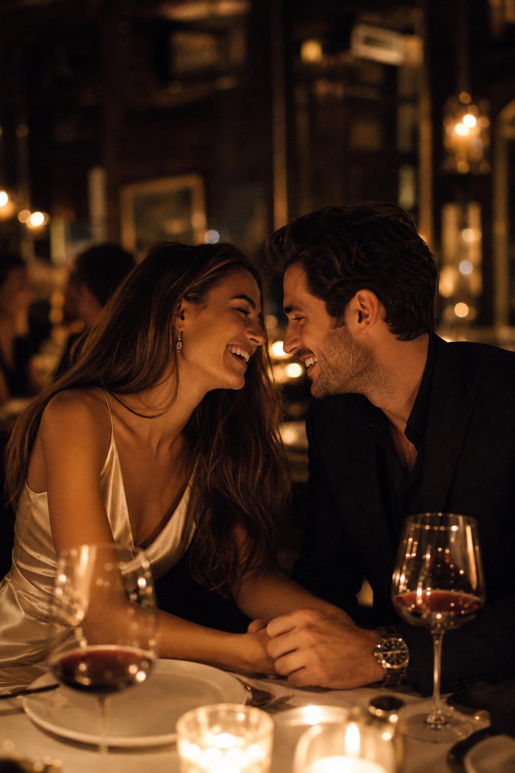Couple celebrating anniversary with candlelit dinner