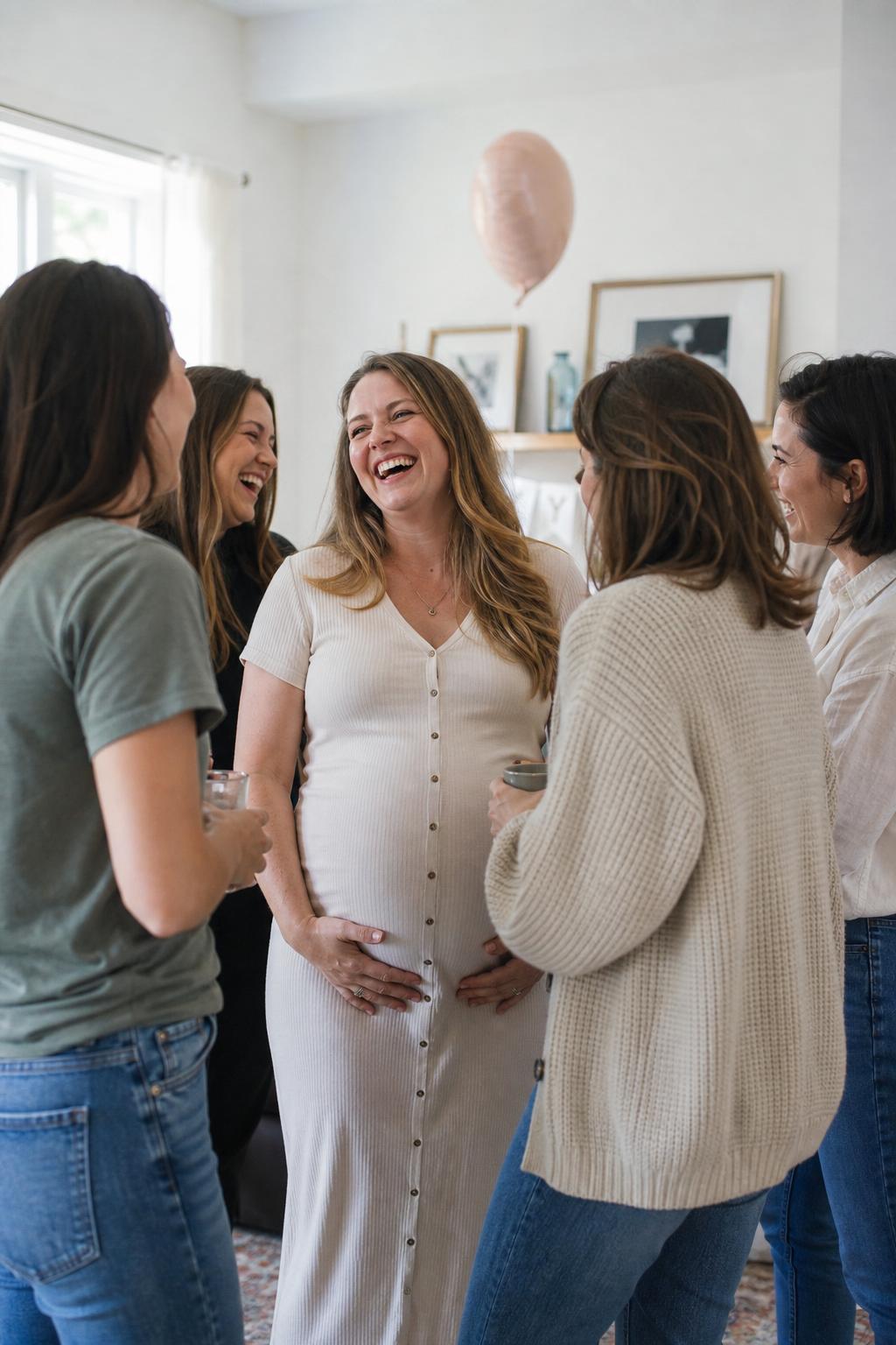 Neutral toned baby shower scene
